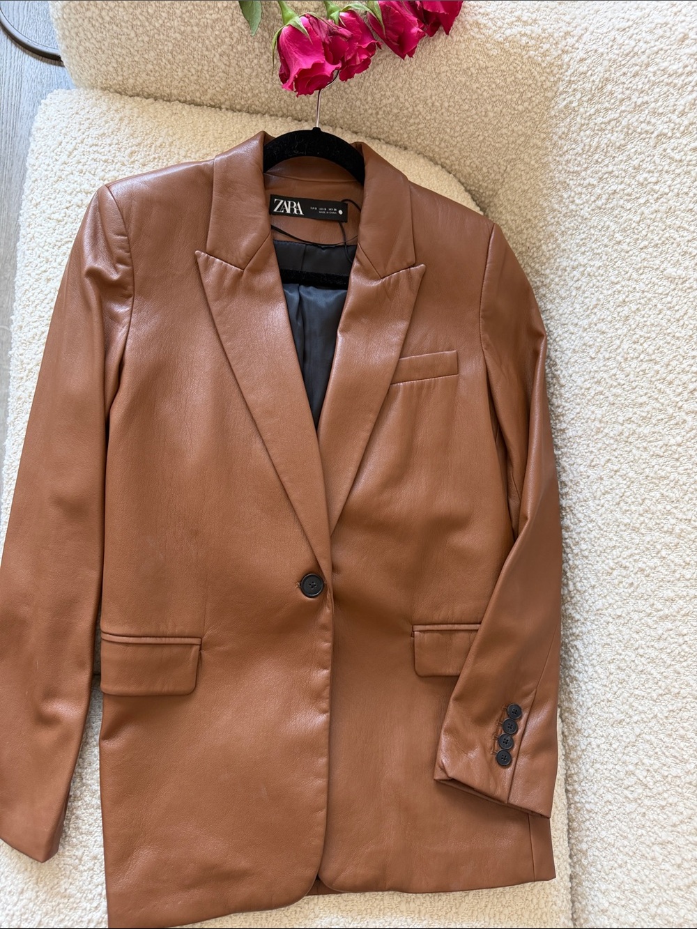 ZARA Tan Brown Faux Leather Blazer Jacket